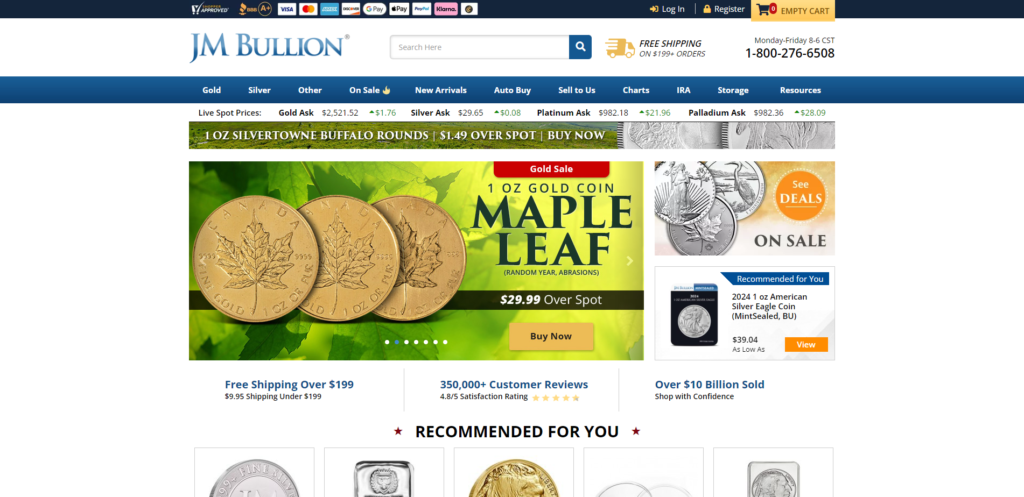 JM Bullion Home Page