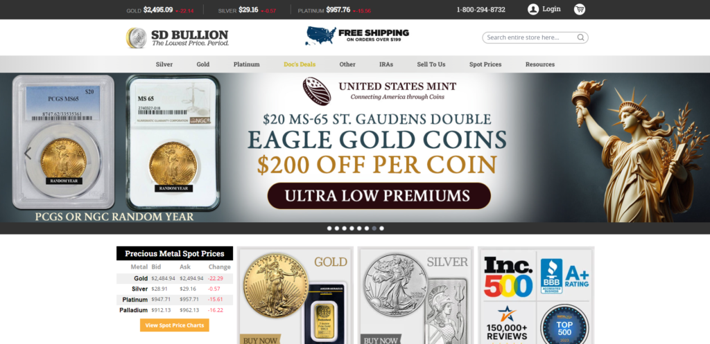 SD Bullion Home Page Screen Shot